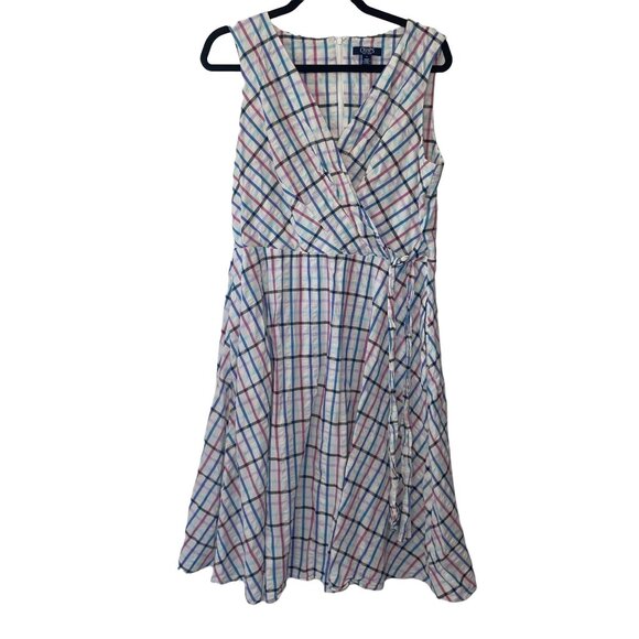Chaps Womens Size 14 Sleeveless Plaid Wrap Dress Multicolor 100% Cotton - Picture 1 of 7